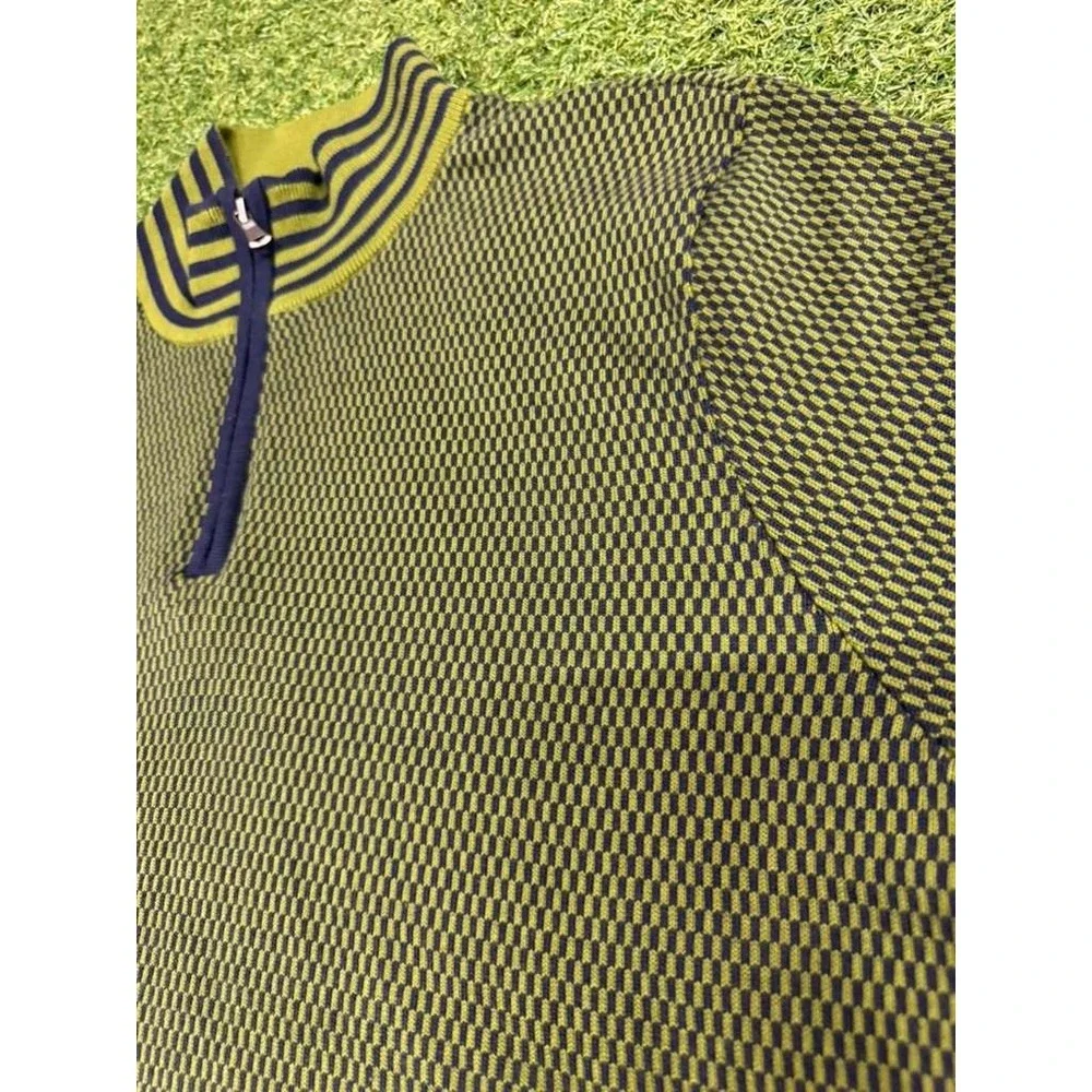 Lands' End Sweater Mens L 42-44 Green‎ Black Jacquard Knit Supima Cotton 1/4 Zip